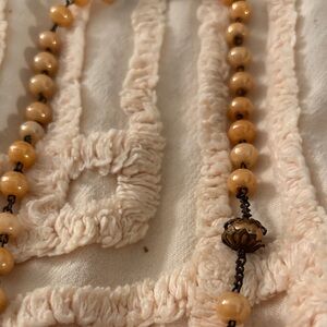 Vtg Blush Glass Bead Rosary-Style Necklace | c. 1950s | Brass Chain | 24”